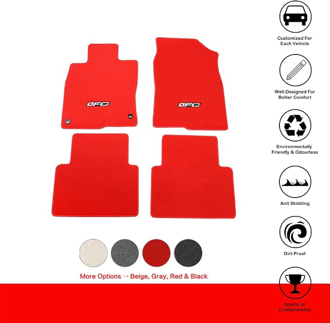 Fit 2016-2021 Honda Civic Floor Mats OEM Fitment Style Red with FC Logo | IKON MOTORSPORTS, Front & Rear Floor Mats Carpet With FC Logo 4PCS, 2017 2018 2019 2020