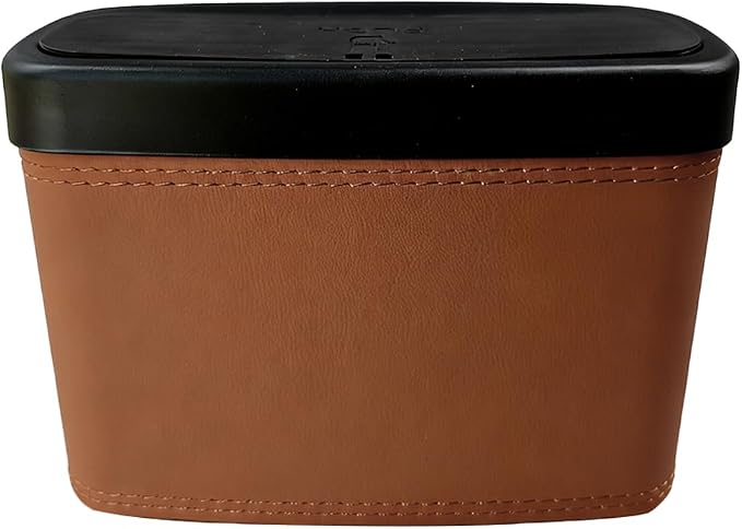 Mini Car Trash Can with Lid, Water-Resistant Leakproof Garbage Can, Small Auto Door Storage Trash Bin, Multipurpose Vehicle Interior Organizer Accessories for Car Home Office(Brown)