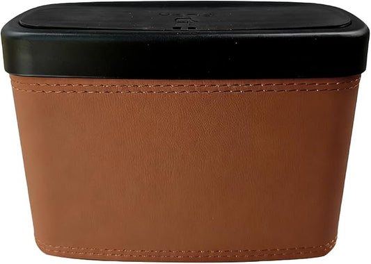 Mini Car Trash Can with Lid, Water-Resistant Leakproof Garbage Can, Small Auto Door Storage Trash Bin, Multipurpose Vehicle Interior Organizer Accessories for Car Home Office(Brown)