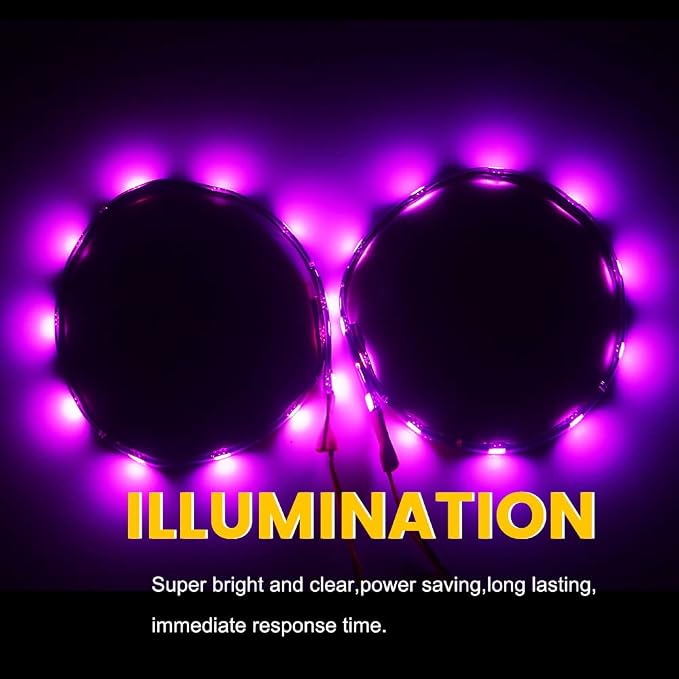 YM E-Bright Pinky Purple Golf Cart LED Underglow Strip Lights 4 Pcs 11inch | IP67 waterproof, 5050 15SMD chips, DC 12V, fit cars, motorcycles, golf carts and boats for interior & exterior decoration