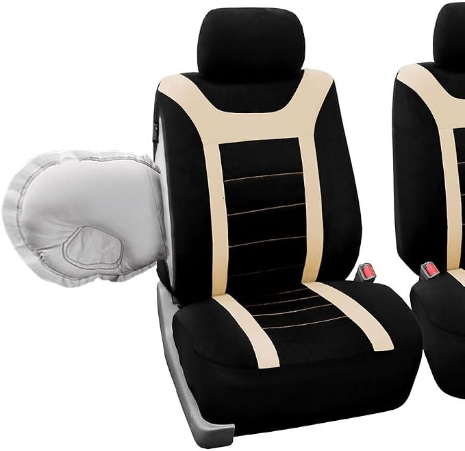 FH Group Car Seat Covers Sports Fabric Pair Set Airbag Compatible Easy Installation Universal Fit for Cars Trucks and SUVs (Gray/Black) FB070102