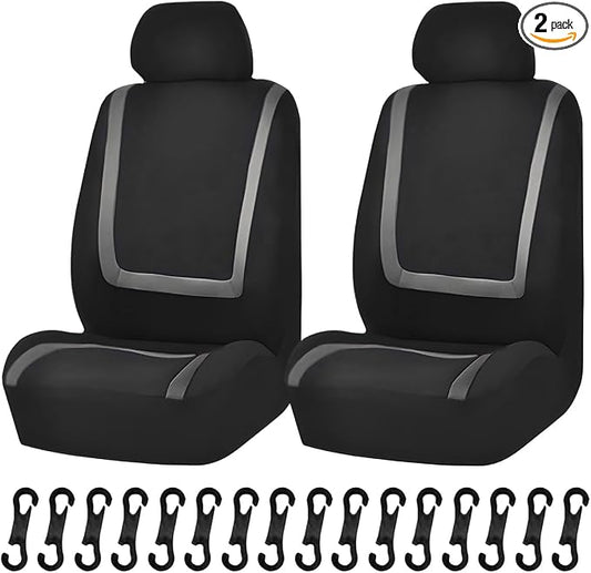 Car Seat Covers, Breathable Comfortable Automotive Seat Protectors, Anti-Slip 2 Front Seats Covers Airbags Compatible, Universal Washable Vehicle Accessories for Car, Truck, SUV (Black/Grey)