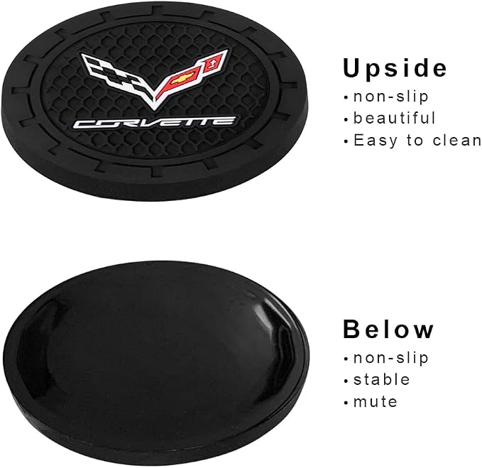 Car Cup Holder Coaster for Corvette Recessed Silicone Cupholder Coaster Interior Accessories 2.75in 2Pieces Black