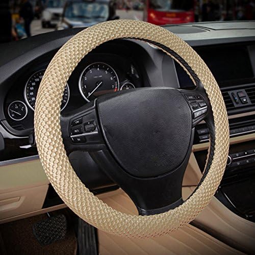 Odorless Standard Size Breathable Car Steering Wheel Cover -No More Sweat Hands 38cm 15"-Beige