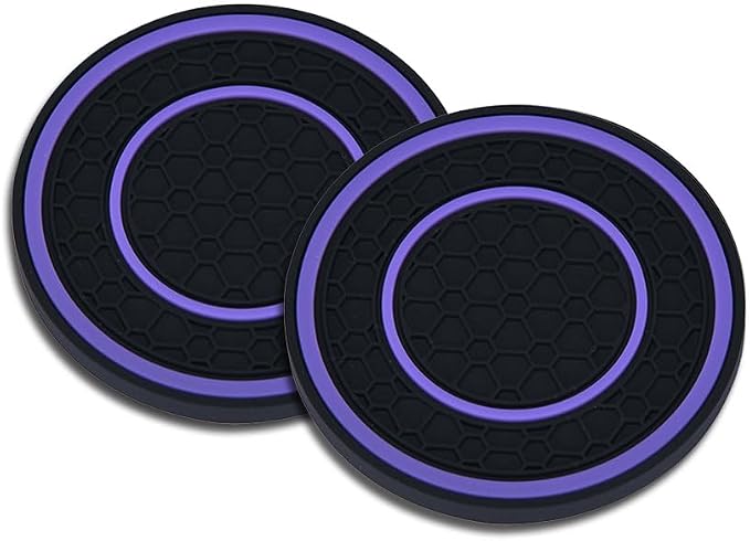 2 Pack Car Coasters for Cup Holder, 2.75 Inch Universal Auto Waterproof Coasters Silicon Insulation Cup Mats,No-Slip Anti Dust Insert Coaster for Woman Man, Suit for Vehicle Interior (2, Purple)
