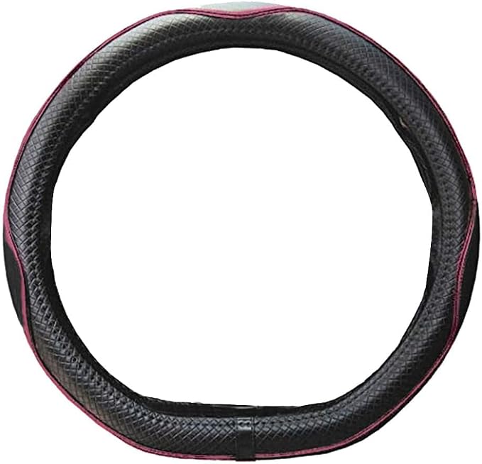 Mayco Bell Flat Bottom Steering Wheel Cover Anti-Slip,Safety,Soft,Breathable,Durable,Full Surround,Comfortable Grip Microfiber Leather (D Shape, Black Pink)
