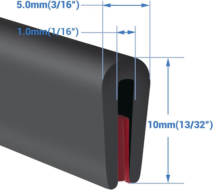 Rubber Edge Trim, Self-Adhesive Rubber Edge Trim, Edge Protector for Sheet Metal, EPDM Material, Fit 1/16"(1.0mm), Length 10Ft, Black Color, U Channel Edge Trim
