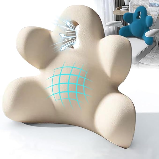 Lumbar Support Pillow for Office Chair, Back Pillow Lumbar Support for Car, Chair, Sofa - Improve Lower Back Pain Relief & Sitting Posture, Memory Foam Back Cushion for Long Sitting (B-Beige)