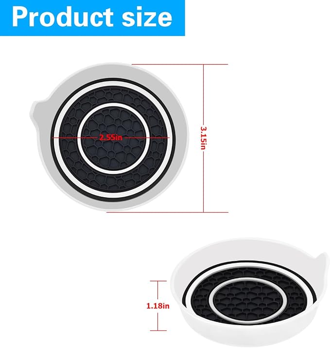Mandark Car Cup Holder Coaster, 2.75 Inch Non-Slip Vehicle Cup Holder Insert Mats, Dustproof Automotive Interior Console Cup Insulated Pads Accessories, Universal for SUV, Sedan, Truck (White)