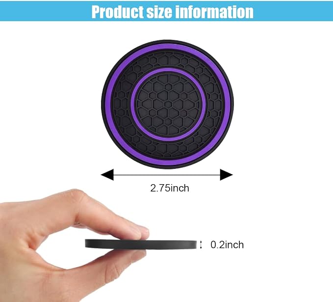 2PCS Car Cup Holder Coasters, 2.75 Inch Auto Non-Slip Anti Dust Cup Mats, Console Cup Holder Insert Coaster Auto Insulated Mats, Universal Interior Accessories for Most Cars (Purple)