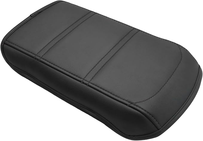 Muslogy Center Console Armrest Cover Fit for GMC Acadia 2023 2022-2017 Accessories, Comfort Armrest Pad Console Lid Cushion Vegan Leather Regular Thick(Black/Black Trim)