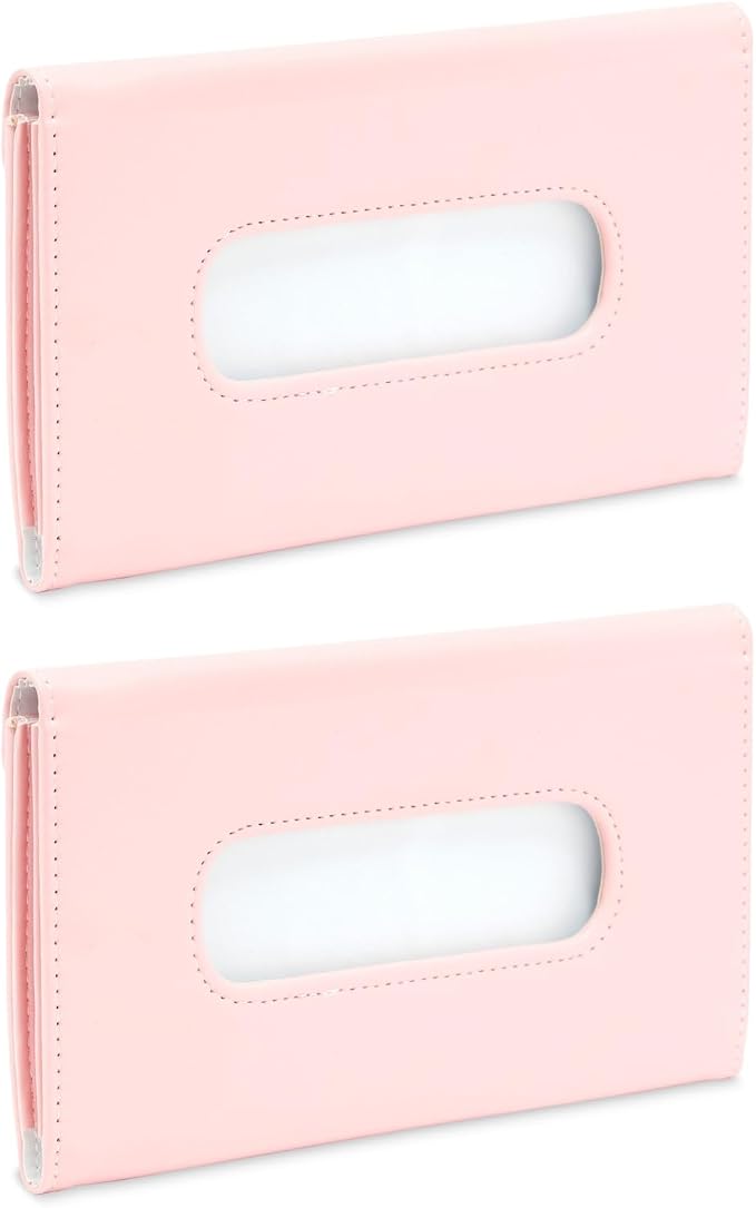 Zodaca Car Sun Visor Tissue Holder - Easy Refill & Tissue Box Fit - Compact Size & Napkin Holder Design - Stylish Pastel Pink Accent & Pink Car Accessories - Pack of 2