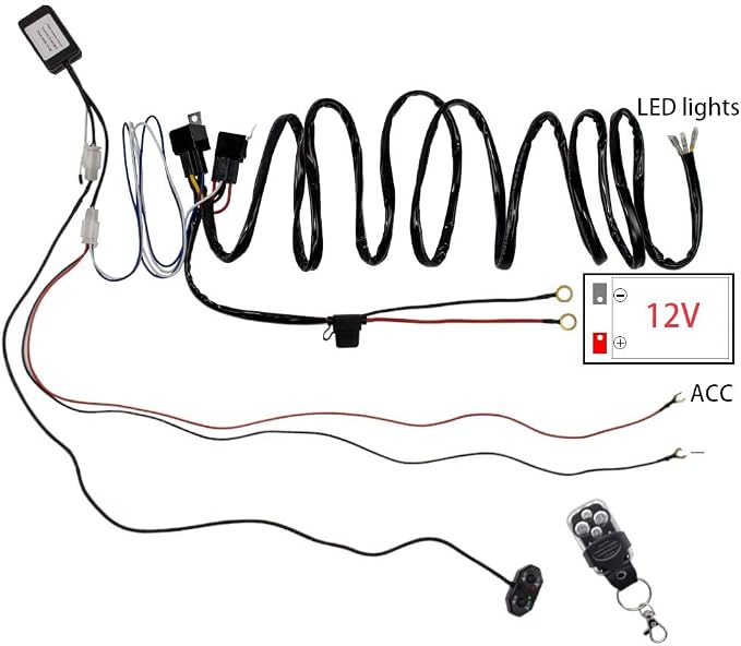 Double Color/High Low Beam Wiring Harness Kit with Remote Control DC12V Maximum 300W 40A LED Lights Wiring Harness Switch Relay 14AWG Core Cable Harness for Car Fog Lights Work Driving Lights Bar