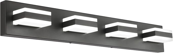 SOLFART Black Bathroom Light Fixtures 4 Lights Bathroom Vanity Light LED Dimmable Matt Black Vanity Lights 32W Cool White 6000K & 0%-100% Brightness Dimmable ETL Listed