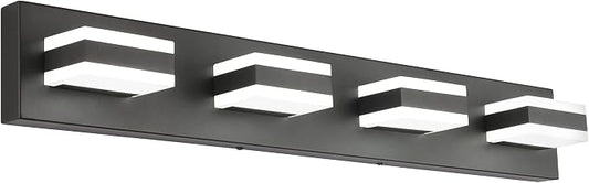 SOLFART Black Bathroom Light Fixtures 4 Lights Bathroom Vanity Light LED Dimmable Matt Black Vanity Lights 32W Cool White 6000K & 0%-100% Brightness Dimmable ETL Listed
