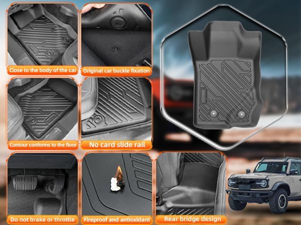 13pc Floor Mats & Door Sill Guards for 2021-2025 2026 Ford Bronco 4-Door, All-Weather TPE Liners, Cargo & Backrest Protectors, Lower Storage Mat, Black (Not for Sport/2-Door)