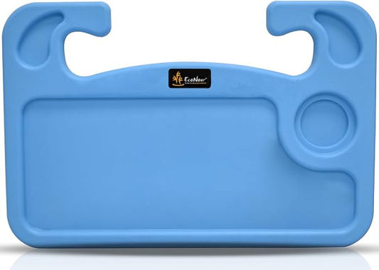 EcoNour 2 in 1 Car Steering Wheel Desk | Steering Wheel Tray for Laptop Car Mount with Pen Holder | Car Food Tray for Eating with Drinks Holder | Multipurpose Travel Car Accessories | Blue