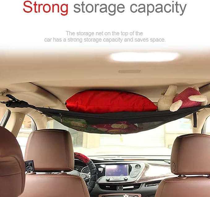 Ceiling Cargo Net Pocket for Subaru Forester 2005-2019 2020 2021 2022 2023-2025, Double Layer Elastic Cargo Roof Organizer, Car Overhead Storage Mesh with Adjustable Straps,A