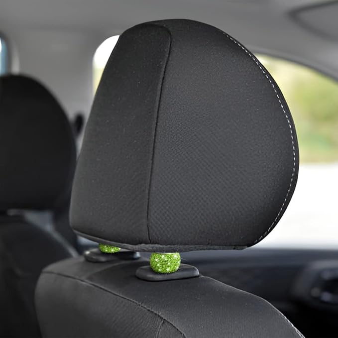 BELOMI 4 Pack Car Headrest Collars, Bling Car Head Rest Collars Rings Decor, Rhinestone Car Head Rest Collars, Diamond Interior Car Seat Accessory (Green)