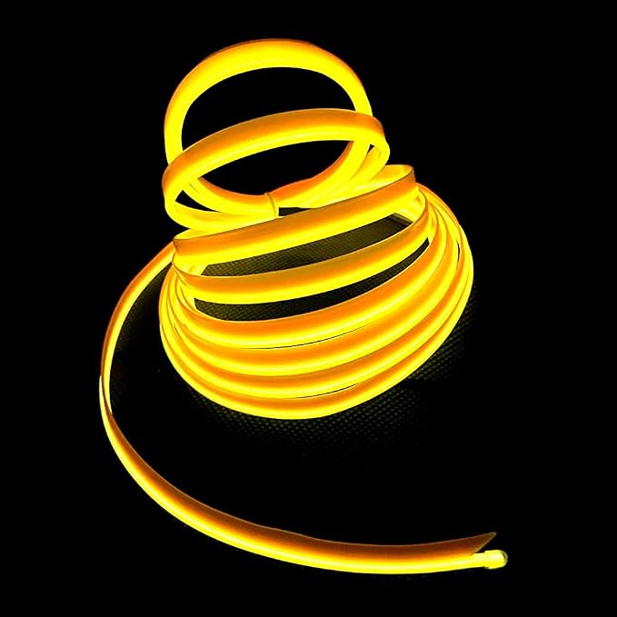 MaxLax Yellow LED Neon Car Interior Lighting Strip - 3 Meter Flexible 12V EL Wire with Built-in Fuse Protection for Automotive Interior Customization, Featuring 6mm Sewing Trim for Easy Installation.