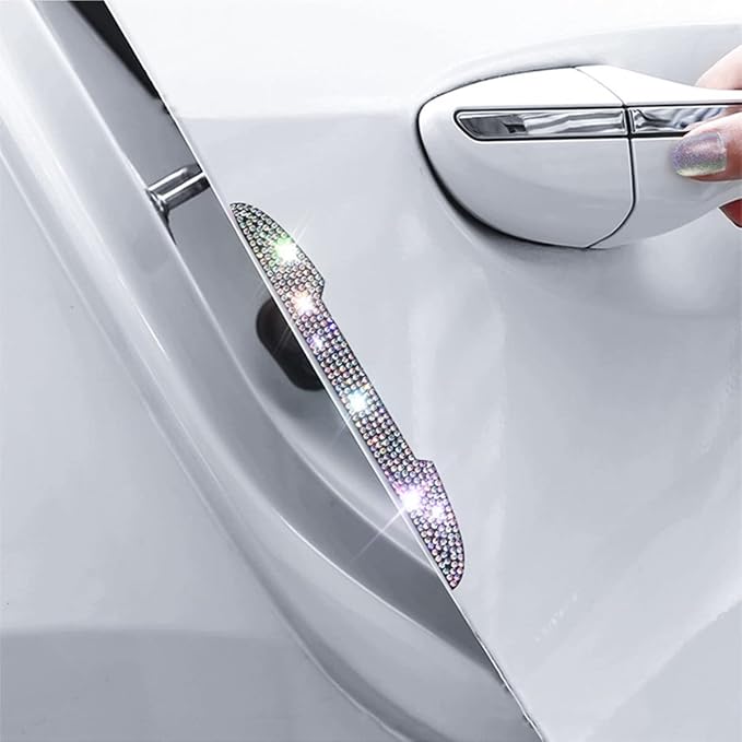 4 PCS Bling Rhinestone Car Door Handle Scratch Protector, Universal for All Cars, Vehicles, SUVs, Car Side Rearview Mirror, Car Door Edge Guard, Car Exterior Accessories for Women Men (Multicolor)
