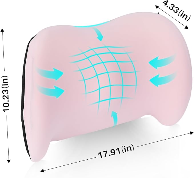 Lumbar Support Pillow for Office Chair, Cooling Car Lumbar Pillow Lower Back Pain Relief,Memory Foam Back Cushion with Adjustable Straps,Ergonomic Chair Back Pillow for Gaming Chair,Car(Pink Cooling)