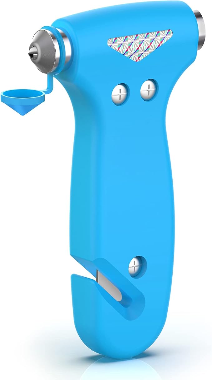 THINKWORK Car Safety Hammer for Teen Boy and Men's Gifts, Blue Three-in-One Emergency Escape Tool with Window Breaker and Seat Belt Cutter, Safety Emergency Car Escape Tool for Family and Children