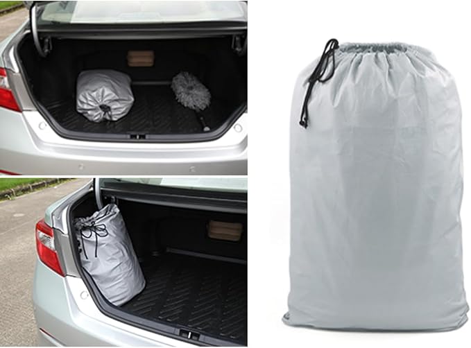 uxcell 3XL Silver Tone 190T Car Cover Outdoor Weather Waterproof Scratch Rain Snow Heat Resistant W Mirror Pocket 490 x 180 x 160cm
