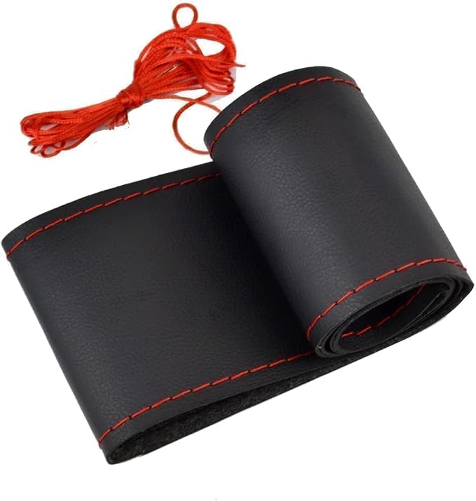 AUTOXBERT 38cm/15 Inch Leather Steering Wheel Cover Stitch On Wrap, Red | Breathable, Anti-Slip Steering Wheel Cover for Nissan Qashqai Toyota Camry RAV4 VW Golf
