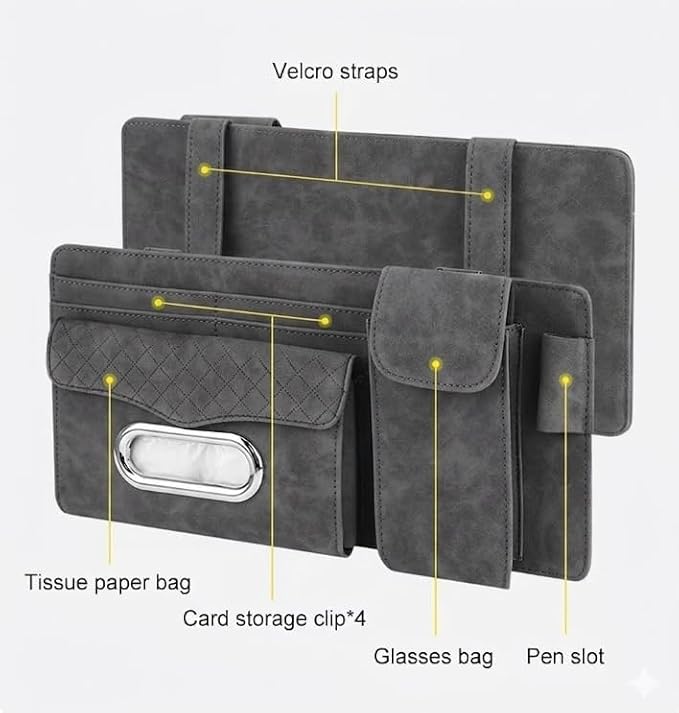Multifunctional Car Visor Organizer (Suede leather - Gray)
