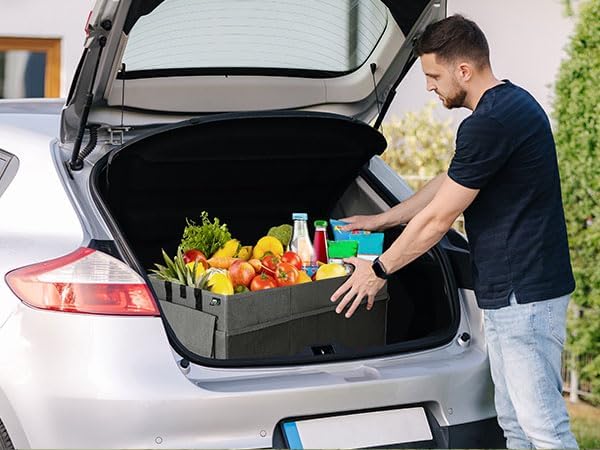 MIU COLOR Trunk Organizer for Car, 12 Pockets Sturdy Car Organizer for SUV, Non-Slip Bottom, Oxford Storage Organizer for Sedan, Van, Jeep, Grocery, Large 3 Compartments, Silver Gray 31.9"×12.6"×10.6"