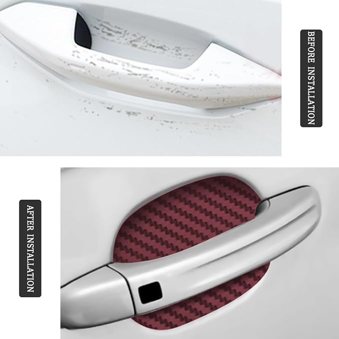 4PCS Car Handle Cup Stickers, Carbon Fiber Scratch Auto Door Protective Film, Non-Marking Bowl Protector, Universal Paint Cover Guard for Most Cars, SUV (Wine Red/4PCS)