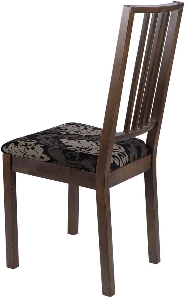 SearchI Seat Covers for Dining Room Chairs Stretch Printed Chair Seat Covers Set of 4, Removable Washable Upholstered Chair Seat Protector Cushion Slipcovers for Kitchen, Office(Black/Brown)