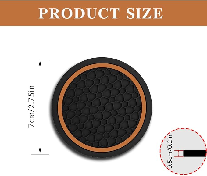 4PCS Car Cup Holder Coasters, Dustproof Automotive Interior Accessories Mat,2.75 Inch Non-Slip Insert Water Bottle Holder Pads, Universal for Vehicles, Trucks, RVs and More (Orange)