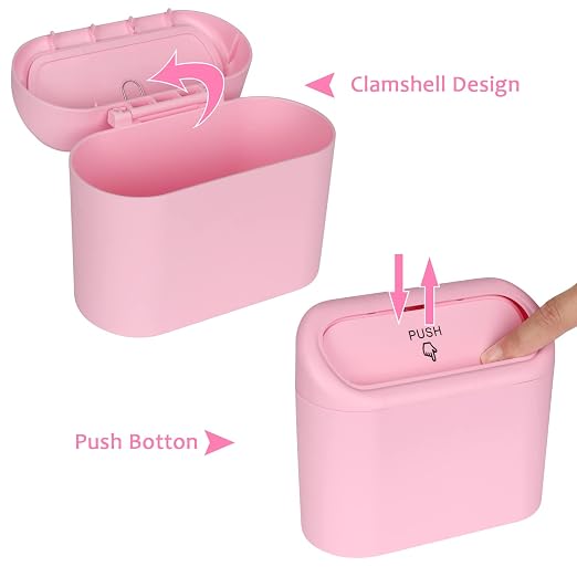 Accmor Car Trash Can with Lid, Leakproof Vehicle Garbage Organizer Holder Bin with 60 Pack Trash Bags, Mini Auto Dustbin Accessories Storage Container for Vans, SUVs, Office (Pink)