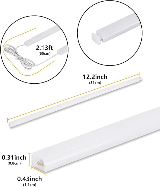 Cefrank 6-Pack 12 Inch Seamlessly Linkable LED Under Cabinet Lighting Strip Light Bars for Cabinet, Kitchen, Shelf, Workbench, Cupboard, 1200 Lumen Cold White 6000K