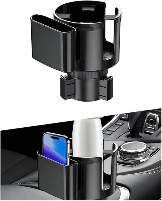 Car Cup Holder Expander, 2 in 1 Expandable Base Vehicle Cupholder Adapter with Phone Holder, Automotive Interior Water Bottle Insert Extender, Universal for SUV RV Truck