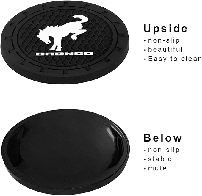 Car Cup Holder Coaster for Ford Bronco Recessed Silicone Cupholder Coaster Interior Accessories 2.75in 2Pieces Black