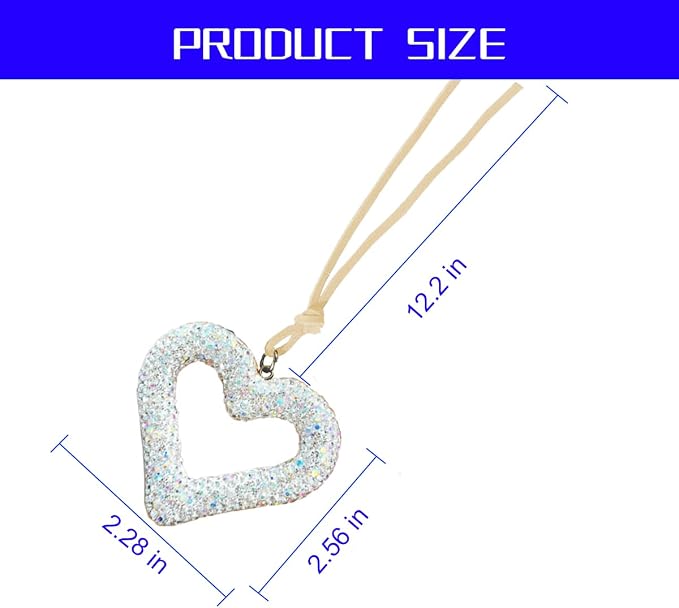 Mandark Bling Heart Car Hanging Accessories, Crystal Rhinestone Vehicle Rear View Mirror Charm Pendant Ornaments, Cute Diamond Auto Interior Hanger Decoration for Women Girls（AB Color）