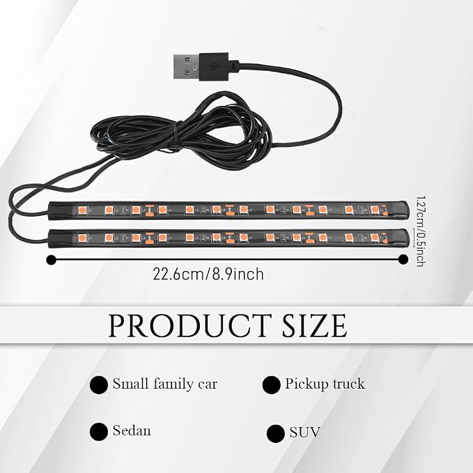 Car LED Strip Light, Car Interior Lights, 12V 24 LED Auto Under Dash Atmosphere Lights with USB Port, Auto Atmosphere Under Dash Lighting Kit for Vehicles (Orange, USB)