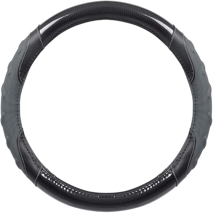 Motor Trend GripPlus Black Carbon Fiber Steering Wheel Cover, Standard 15 inch Size, Advanced Traction Grip, Car Steering Wheel Cover for Truck Van SUV Auto