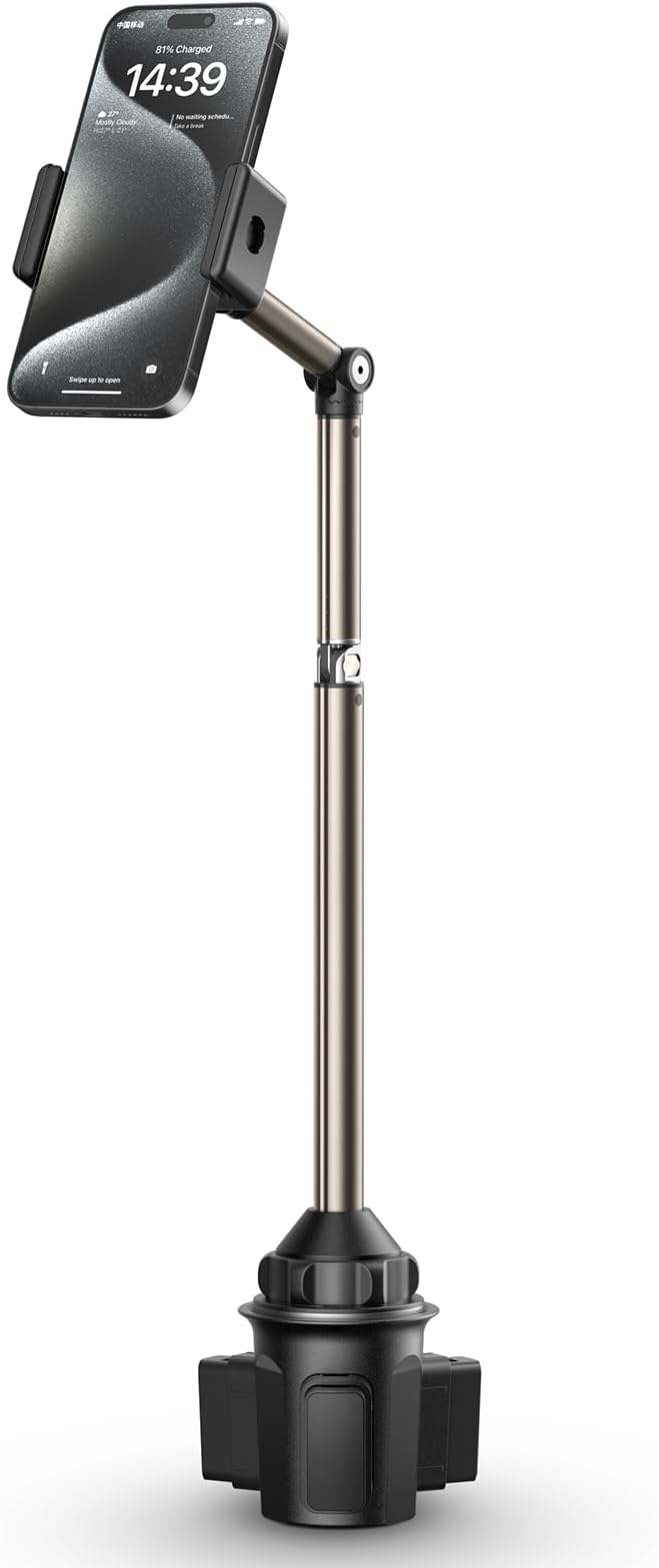 JSAUX Car Cup Holder Phone Mount, Metal Long Arm, Adjustable Base | Sturdy Metal Arm, Adjustable Height and Angle, Secure Phone Grip, Fits 2.17-4.33 in Car Cup Holders