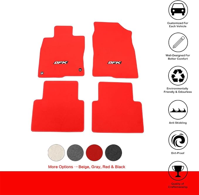 Fit 2016-2021 Honda Civic Floor Mats OEM Fitment Style Red with FK Logo | IKON MOTORSPORTS, Front & Rear Floor Mats Carpet With FK Logo 4PCS, 2017 2018 2019 2020
