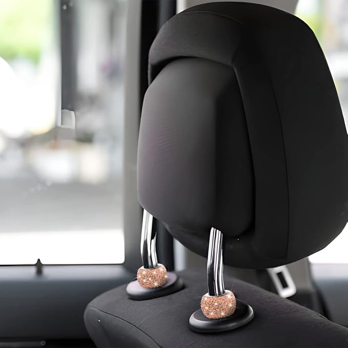 BELOMI 4 Pack Car Headrest Collars, Bling Car Head Rest Collars Rings Decor, Rhinestone Car Head Rest Collars, Diamond Interior Car Seat Accessory (Peach Pink)