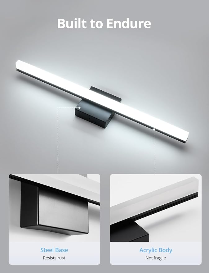 Combuh 24 Inch Black Vanity Lights for Bathroom Mirror Lighting Fixtures Gentle, 14W Modern Long Linear Restroom Wall Lamps Bar LED Lampara para Baño sobre Espejo Cool White 6000K