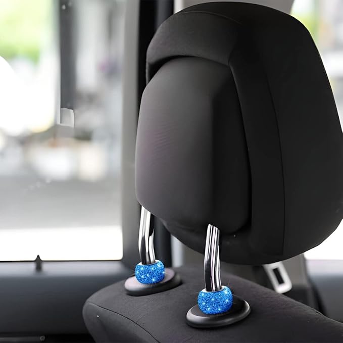 BELOMI 4 Pack Car Headrest Collars, Bling Car Head Rest Collars Rings Decor, Rhinestone Car Head Rest Collars, Diamond Interior Car Seat Accessory (Blue)