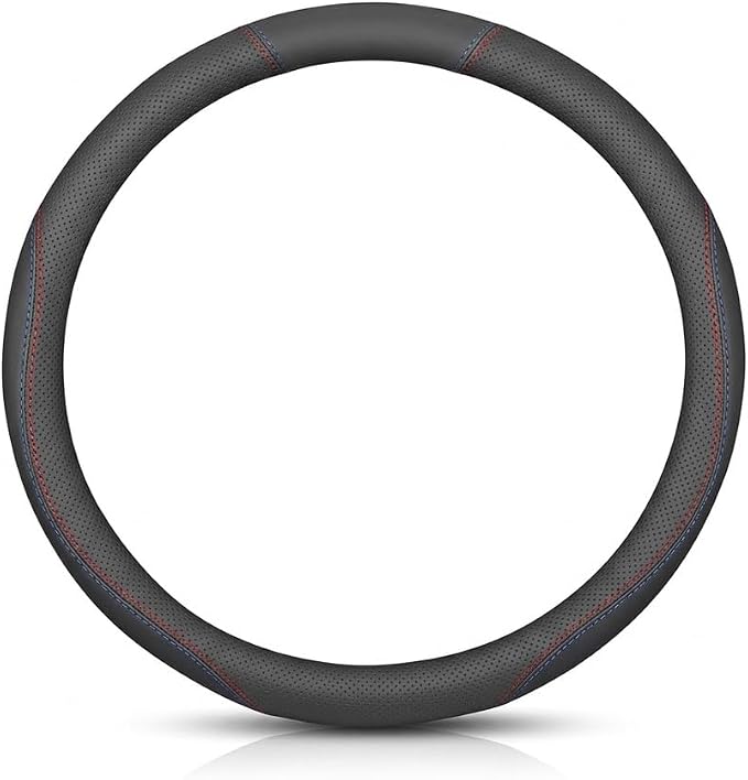 Nappa Leather Car Steering Wheel Cover, Slim Black Case 14.5-15 Inch | Premium Soft Nappa Leather with Fine Grip Texture Ultra-Thin Natural Rubber Inner Lining Fits 14.5 to 15 Inch Wheels