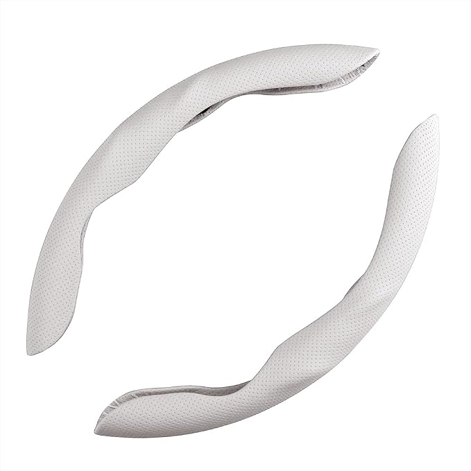Car Steering Wheel Cover, O/D Shape, Nappa Leather, Segmented, Anti-Slip, Odorless, Breathable, for Men & Women, 14-15inch (White)