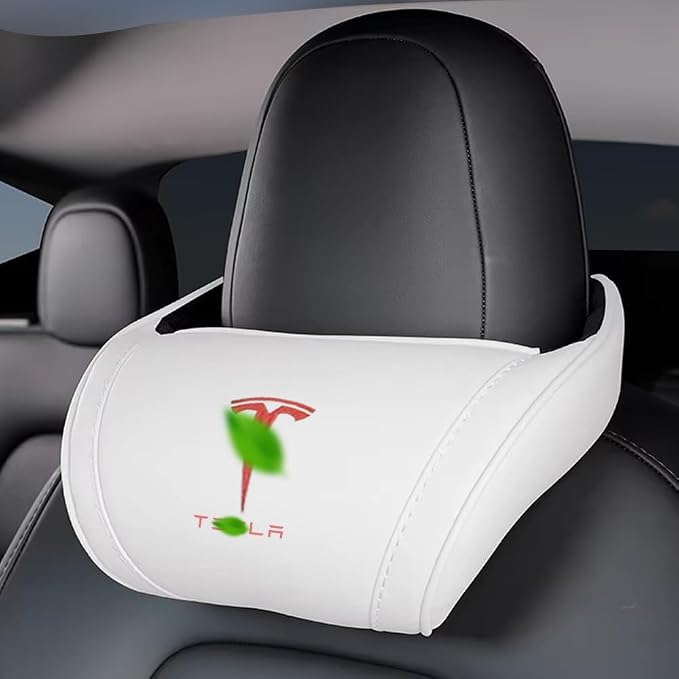 Car Headrest Neck Pillow Support Ergonomic, with Valve Stem Covers Accessory for Driving Seat Fatigue Relief Compatible with Model S X 3 Y & Cybertruck - 2 Pieces