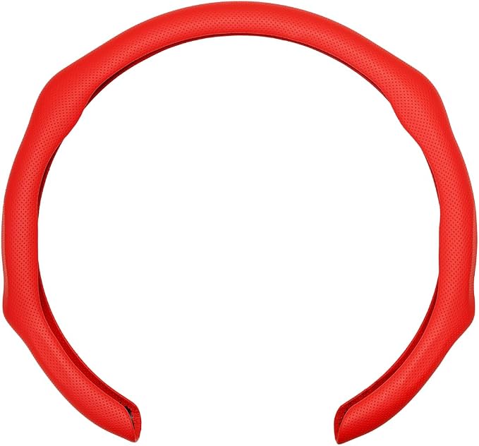 Nappa Leather Car Steering Wheel Cover Non Slip Vehicle Steering Wheel Cover Trim Protector Quick Install Comfy Automotive Interior Decor Universal fit 14½ to 15 inches Car Pickup SUV, Red